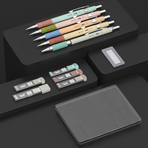 Mr. Pen- Art Mechanical Pencil Set, 5 Metal Mechanical Pencils (0.3, 0.5 | 0.7, 0.9, 2.0mm), 5 HB Lead Refills & 10 Eraser Refills, Precision Drawing Pencils for Sketching, Writing & Technical Artwork - color: Pastel 2