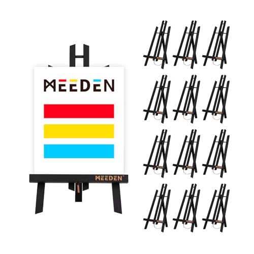 MEEDEN Small Tabletop Easel Stand: 16" x 12 Pack Pine Wood Table Top Stand | Black Mini Wooden Display Easel for Painting Sign Picture Party Classroom - color: Black, size: 16in-12pcs