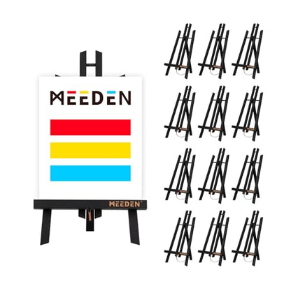 MEEDEN Small Tabletop Easel Stand: 16" x 12 Pack Pine Wood Table Top Stand | Black Mini Wooden Display Easel for Painting Sign Picture Party Classroom - color: Black, size: 16in-12pcs