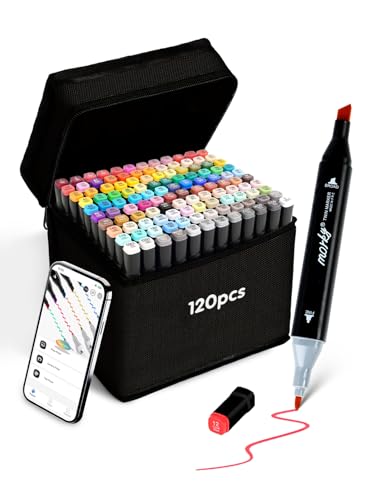120 Colors Alcohol Markers with Free App Chisel & Fine Tip Coloring Markers | Alcohol-Based Markers for Adults Artist | Dual Tip Artist Markers for Drawing Sketching llustration | Great Gift Idea - color: 120 Colors