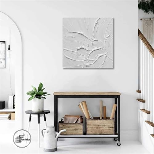 zoinart Hand Painted White Canvas Wall Art, 20x20 Inches Abstract Thick Textured Painting, Plaster Wall Art - color: BL-060