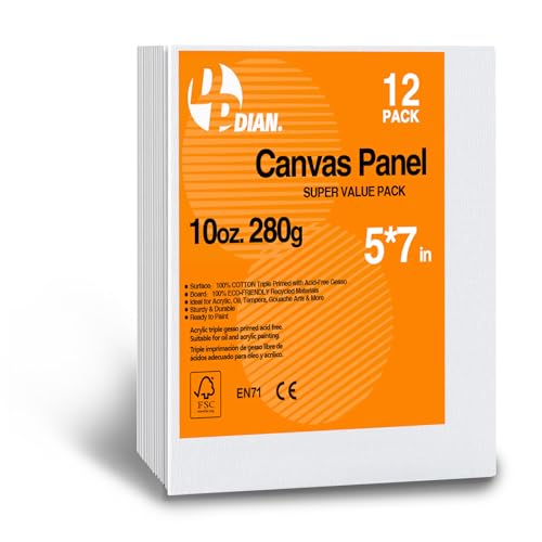 Canvas Boards for Painting 5x7 Inch, 12-Pack Bulk Canvas Value Pack - Art Supplies Blank Paint Canvas Panels for Acrylic, Oil, Watercolor, Tempera, Gouache - size: 5"x7"