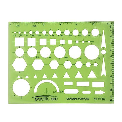 Pacific Arc - General Purpose Template - Drawing Aid Stencil for Professional or School Work - Size 3.87 x 6.5 inch - style: General Purpose