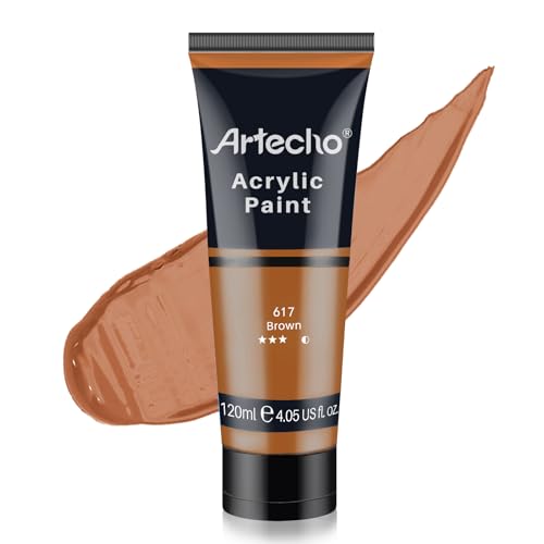 Artecho Brown Acrylic Paint 120ml /4.05oz /4.05oz Tube | Semi Glossy Finish, High Pigment Rich Color Craft Paint for Canvas, Rocks, Wood, Fabric, Ceramic, Non-Toxic - color: Brown, size: 4.05 Fl Oz (Pack of 1)