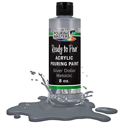 Pouring Masters Silver Dollar Metallic Ready to Pour Acrylic Pouring Paint - Premium 8-Ounce Pre-Mixed Fluid Acrylic Paint - Fluid Art Supplies for Canvas, Wood, Paper, Tile & Rocks | Ready to Pour, Premium Pre-Mixed Fluid Acrylic Paint - Fluid Art Suppli