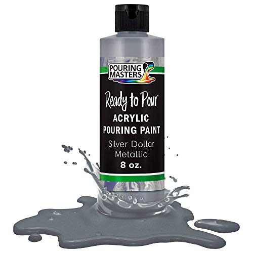 Pouring Masters Silver Dollar Metallic Ready to Pour Acrylic Pouring Paint - Premium 8-Ounce Pre-Mixed Fluid Acrylic Paint - Fluid Art Supplies for Canvas, Wood, Paper, Tile & Rocks | Ready to Pour, Premium Pre-Mixed Fluid Acrylic Paint - Fluid Art Suppli