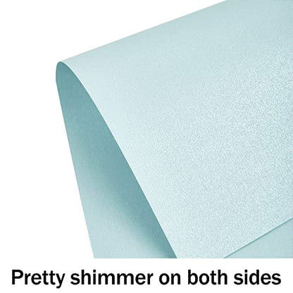 24 Sheets Blue Shimmer Cardstock 8.5 x 11 Metallic Paper | Goefun 80lb Card Stock Printer Paper for Invitations, Weddings, Parties, Showers - color: arctic blue