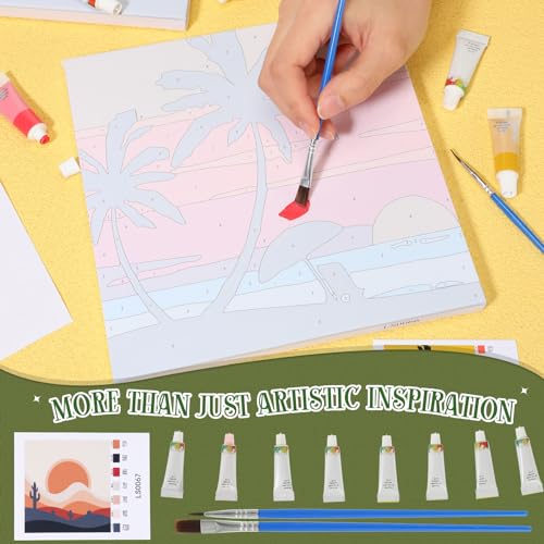 Nezyo 12 Sets Paint by Numbers Kit with Frame for Adults, Acrylic 8x8 Inch | DIY Canvas Ideal for Beginners, Great for Parties and Classroom Activities, Includes Brushes and Paints, Birthday Gift - style: Summer
