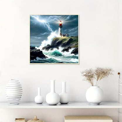 Lighthouse Diamond Art Painting Kits for Adults - Full Drill Beach Diamond Dots Paintings for Beginners, Round 5D Paint with Diamonds Pictures Gem Art Painting Kits DIY Adult Crafts Kits 12x12inch - color: 10-lighthouse