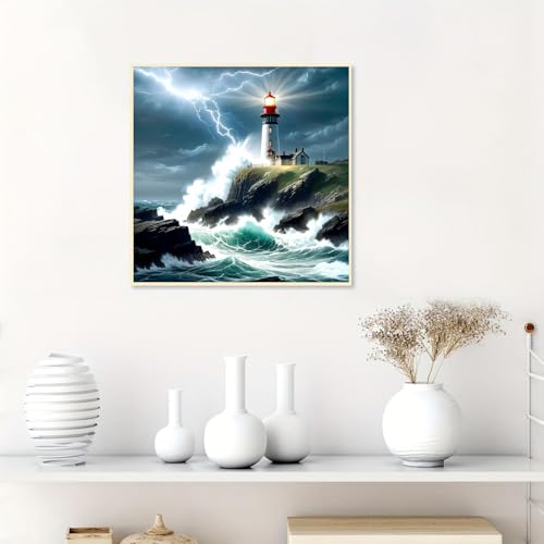 Lighthouse Diamond Art Painting Kits for Adults - Full Drill Beach Diamond Dots Paintings for Beginners, Round 5D Paint with Diamonds Pictures Gem Art Painting Kits DIY Adult Crafts Kits 12x12inch - color: 10-lighthouse