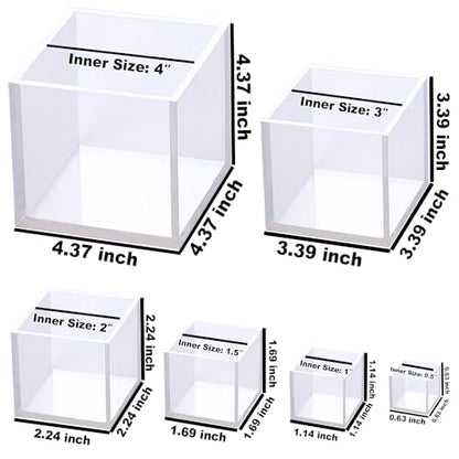 RESINWORLD Set of 4, 3", 2", 1.5", 1", 0.5" Clear Silicone Cube Molds, Large Deep Square Epoxy Resin Mold, Transparent Cube Silicone Molds for Resin Casting