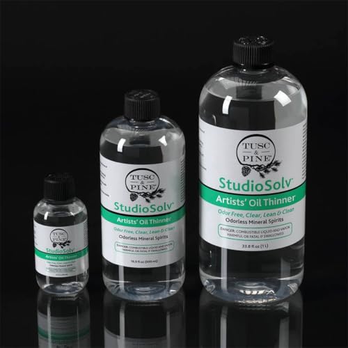 Tusc & Pine StudioSolv™ Odorless Mineral Spirits 3.4oz (100ml) | Purified Odor-Free Spirit Solvent For Thinning Oils, Artists, Painting Thinner, Professionals, & More!