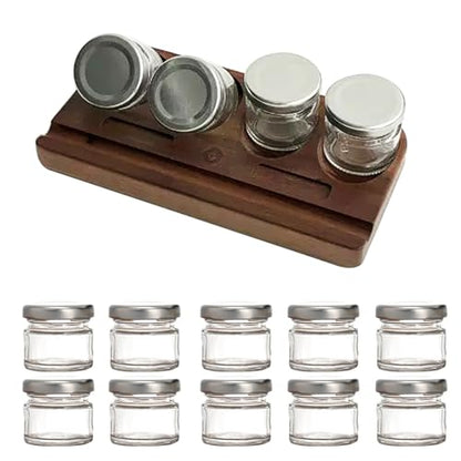 Wooden Tilting Calligraphy Pen Holder with 14Pcs Empty Glass Ink Bottle Container, Calligraphy Oblique Nib Holder Stand Base Set Desktop Tabel Decoration