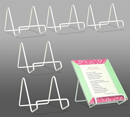 BANBERRY DESIGNS White Wire Easel Display Stand Set of 6 - 3 Inch Metal Plate Stands for Small Plates, Picture Frames, Photos, Artwork, Tiles, Collectibles, Books, Signs & Display Cards