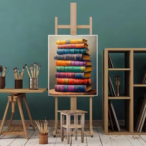 Natuyalo Paint by Numbers for Adults, Stacked Books Paint by Numbers Kit on Canvas for Beginners, Number Painting Set Art Craft Supplies, 3 Paintbrushes and Acrylic Paint 16x20 inch - color: Color-06