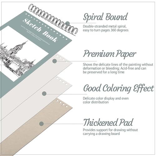 12 Pack Sketch Books 5.5 × 8.5 in, Top Spiral, 30 Sheets, Acid Free | 100gsm Paper, Dry Media Friendly, Acid-Free Paper, Portable Size, Flat-Lay Spiral Design - color: Light Cyan, size: 5.5 × 8.5Inch（12 Pack）