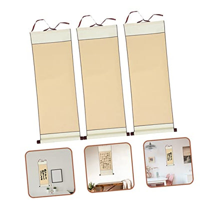 EXCEART Blank Hanging Scroll Paper 3 Pcs Chinese Calligraphy Art Scrolls with Wooden Rods Thick Painting Paper Roll for Writing Drawing Home Display 31.88 X 11.81 in - color: Light Yellow