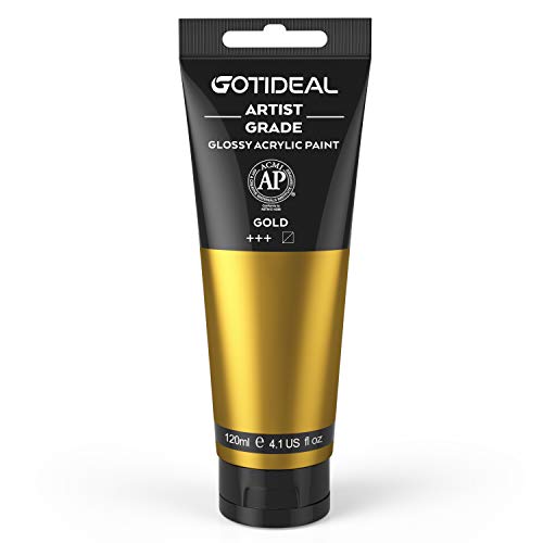 GOTIDEAL Metallic Gold Acrylic Paint Tubes(120ml, 4.1 oz) Gold Leaf Paint | Non Toxic, Non Fading, Rich Pigments,for Painters, Adults & Kids,Ideal for Canvas Wood Clay Fabric Ceramic Craft Supplies - color: Gold, style: Metallic