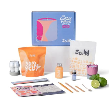 Sculpd Candle Making Kit, Air Dry Clay, 1 Candle, Basil & Citrus Fragrance | Includes acrylic paint set, non-toxic eco soy wax, candle glaze, tools & guide, for adults - color: Basil & Citrus, size: 1 Candle