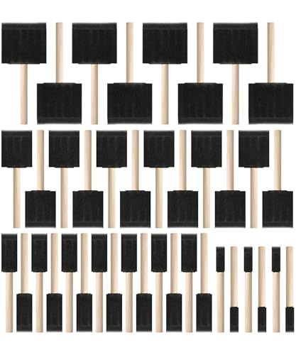 Bates- Foam Paint Brushes, 40 Pack, Assorted Sizes, 1/2", 1", 2" & 3", Foam Brushes for Painting with Lightweight Wooden Handles - size: 1/2", 1", 2" & 3", 40 Pack