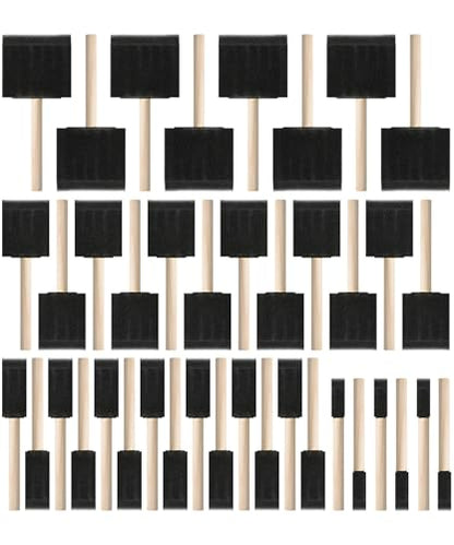 Bates- Foam Paint Brushes, 40 Pack, Assorted Sizes, 1/2", 1", 2" & 3", Foam Brushes for Painting with Lightweight Wooden Handles - size: 1/2", 1", 2" & 3", 40 Pack