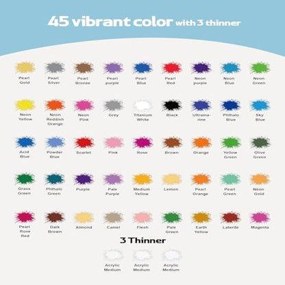 Airbrush Paint - 45 Colors Airbrush Paint Set with 3 Tinner, Plastic & Wood Acrylic Air brush Paint Kit Ready to Spray, Water-Based for Artists Beginners Hobbyist, 0.34 Fl Oz/10ml - 48 Bottles - color: 45 Colors with 3 Thinner
