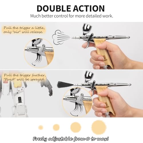 Airbrush Guns for Painting, Double Action Trigger Airbrush Kit with 0.3mm/0.5mm/0.8mm Needles/Nozzle Sets, Replaceable Fluid Cup, Airbrush Spray Set for Painting Nails Cake Tattoo - color: W001-Burlywood