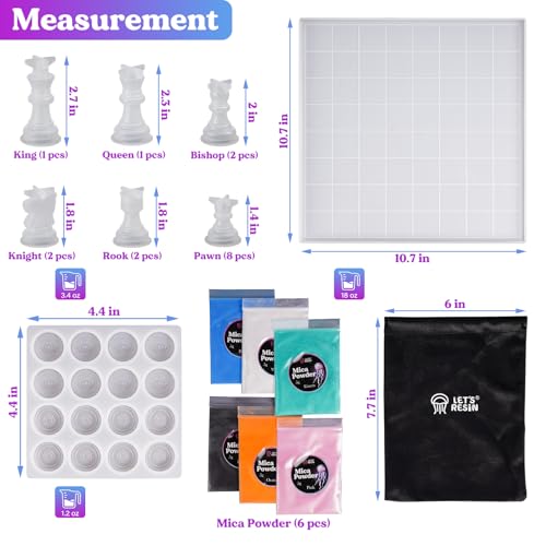 LET'S RESIN Chess Molds for Resin Casting, Upgraded Resin Chess Set Molds | with 16 Piece 3D Full Size Chess Checkers & Chess Board Epoxy Silicone Resin Molds, DIY Chess Board Game, Ideal Gifts