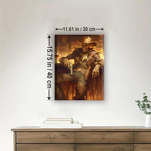 Aeontinity Wild WEST Remains Skeleton Cowboy Gothic Framed Canvas DIY Paint by Numbers Kit Bar Cafe Cave Home Room Wall Bathroom Porch Patio Decor Gift, 16 x 12 Inch - color: WILD WEST REMAINS SKELETON COWBOY