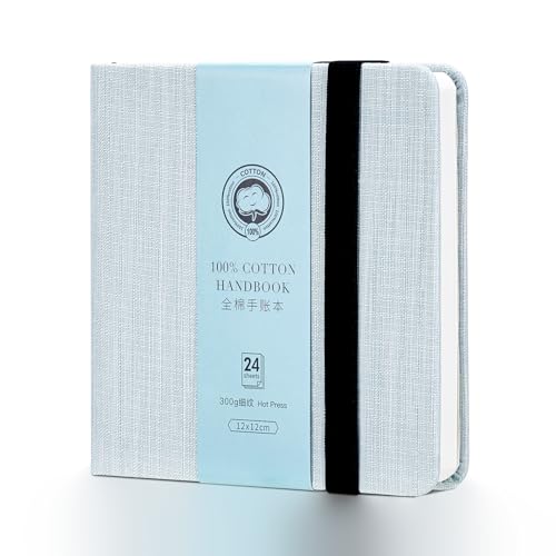 Lightwish Square Watercolor Journal,100% Cotton,300gsm/140lb,Acid-Free,24 Sheets Hot Press Watecolor Paper Sketchbook for Artists Adults Students,4.7 * 4.7 Inches - color: Grey