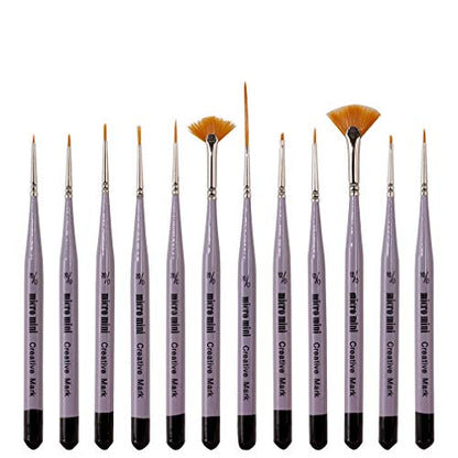 Micro Mini Fine Detail Paint Brush Set of 12 Pieces, Small Short Handle Taklon Bristles for Detailing, Paint by Number Art, Models & Nails - size: Set of 12