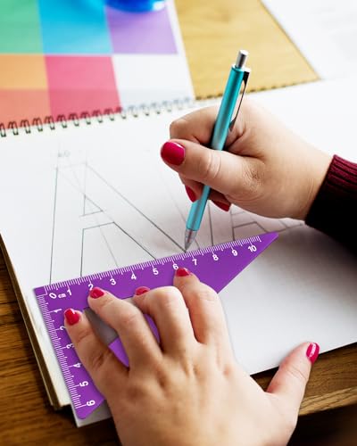 Honagu Triangular Ruler Set, 4 Pieces Aluminum Alloy Ruler, Metal Drafting Ruler, Geometric Protractor for Students, Draftsmen, Engineers, School Office Supplies (Purple) - color: Purple