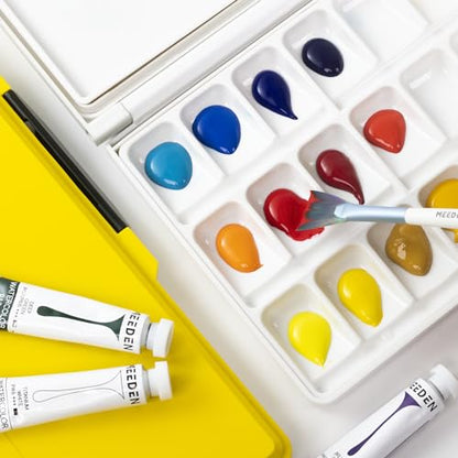 MEEDEN Watercolor Palette with Lid: 33 Wells Airtight Folding Paint Palette | Leakproof Palette with Large Mixing Tray - Empty Acrylic Painting Art Pallet 12.5"x 6.5", Yellow - color: Yellow