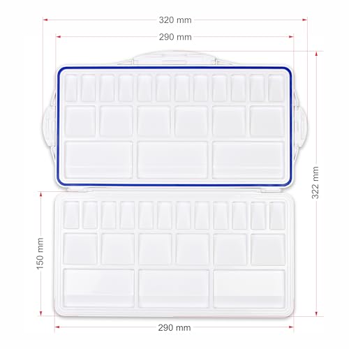 Liquidraw Plastic Paint Palette - 42 Well | Air Tight Seal | Large Folding Mixing & Painting Palette | Suitable for Acrylic, Oil, Watercolor & Gouache | for Professional Artists, Students & Kids