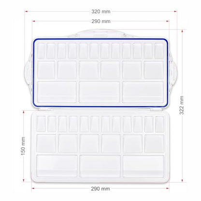 Liquidraw Plastic Paint Palette - 42 Well | Air Tight Seal | Large Folding Mixing & Painting Palette | Suitable for Acrylic, Oil, Watercolor & Gouache | for Professional Artists, Students & Kids