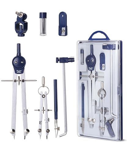 Mr. Pen- Professional Geometry Set, 7 pcs | Metal Compasses with Center Wheel & Extension Leg, Precision Drafting Kit with Storage Box for Geometry, Technical Drawing - style: 7 pcs Geometry Tool Set