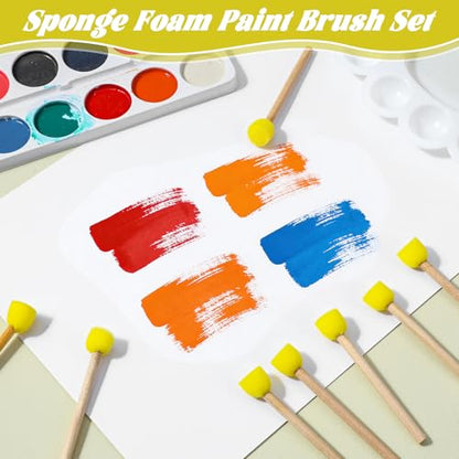 200 Pcs Round Sponge Paint Brush Set with Wooden Handle, Round Paint Sponge Daubers for Acrylic Crafts, Stippling & DIY Art Projects (0.59 Inch Yellow Sponges Head, 3.15 Inches Long)