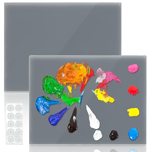 2 Pack Neutral Grey Tempered Glass Palettes, 12" x 16" Large Paint Palette, Scratch Resistant Paint Mixing Pallets, Easy to Clean Artist Palette for Oil Acrylic Watercolor Gouache DIY Craft
