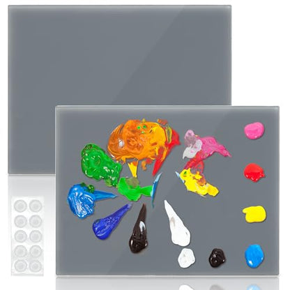 2 Pack Neutral Grey Tempered Glass Palettes, 12" x 16" Large Paint Palette, Scratch Resistant Paint Mixing Pallets, Easy to Clean Artist Palette for Oil Acrylic Watercolor Gouache DIY Craft