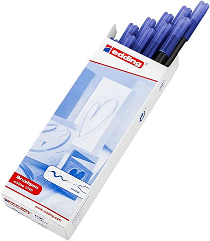 edding e-1340 Felt-Tip Pens Pack of 10 with Flexible Tip blue - color: 03: 10 Pens - Blue