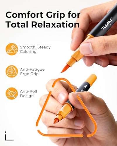 JusArt White Gel Pens + Water Based Coloring Markers 60 Colors
