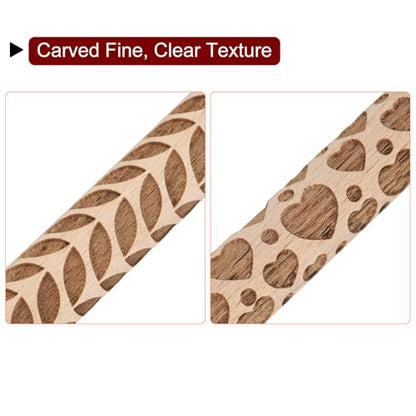 HARFINGTON 2pcs Wood Clay Roller 4" Heart Leaf Pattern Rolling Pins Wood Rollers Pottery Tools Wood Grain Texture Rollers for Clay Baking Dough Playdough DIY - style: Heart + Leaf