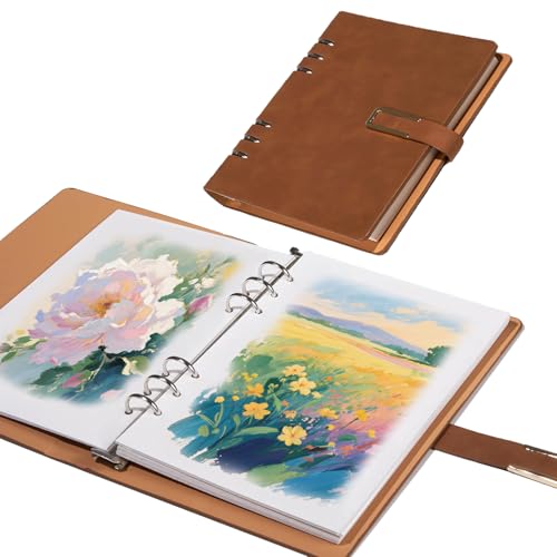 Professional Watercolor Sketchbook with 6-Ring Binder, 20 Sheets 300GSM/140lb 100% Cotton Acid-Free Cold Press Paper, 9.25" x 6.3" Textured Art Journal for Artists, Students & Adults (Brown) - color: Brown