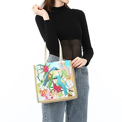 DOOSAI Diamond Painting Canvas Tote Bags 4 Pack Boho Diamond Dots Art Kits Shoulder Bags 5D DIY Handbags Handmade Gifts Reusable Shopping Bags with Handle for Women Adults(Bird Butterfly Mandala Love) - color: 4 Pack Birds Butterfly Mandala-Flower Love