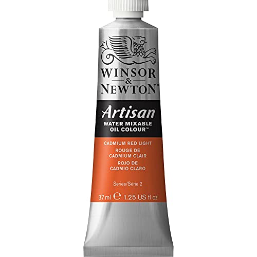 Winsor & Newton Artisan Water Mixable Oil Paint, 37ml, Cadmium Red Light | Clean with water; no solvents needed. Color depth, lightfastness, opacity/transparency are the same as traditional oils. - color: Cadmium Red Light, style: 1.25-oz