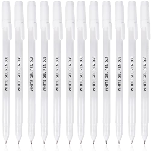 12 Pack White Gel Pens, 0.8mm Extra Fine Point, Premium White Ink Gel Pen, For Black Paper, Art, Drawing, Journaling