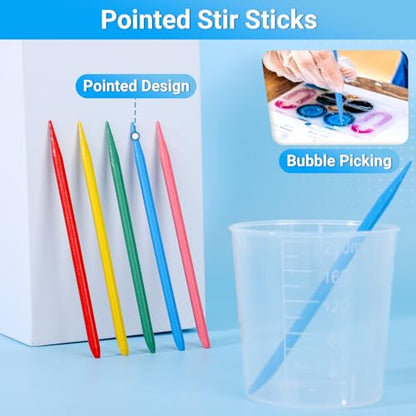 Resin Mixing Cups and Sticks, 70 Packs Epoxy Measuring Cups Kit - 20PCS 200ml Disposable Graduated Cups, 50PCS Pointed Stir Sticks for Mixing Paint, Stain, Epoxy, Resin - color: Clear cups+point stick, size: 200ml