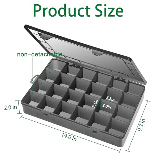 Gbivbe Large 24 Grids Plastic Organizer Box Adjustable Dividers,Clear Storage Box for Jewelry, Art DIY Crafts, Washi Tapes, Beads and Small Parts(Black, 1Pack) - color: Black-1