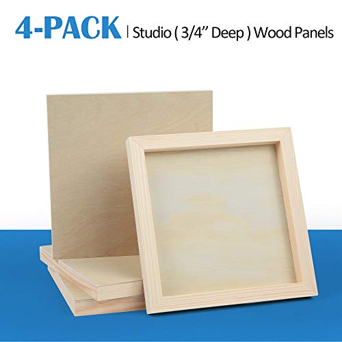 4 Pack 8x8’’ Unfinished Birch Wood Panels Kit for Painting | Studio 3/4’’ Deep Wooden Canvas, Cradle Boards for Acrylic Pouring, Art, Crafts, Epoxy Resin, Laser Engraving Cutting - size: 8'' x 8'' Studio