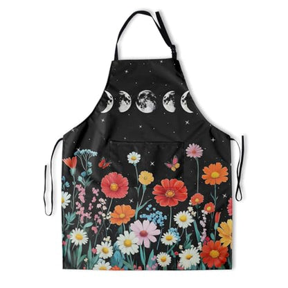Giwawa Unisex Adult Apron Waterproof Stain Resistant Kitchen Cooking Apron with 2 Pockets for BBQ Grill Painting - color: Flower